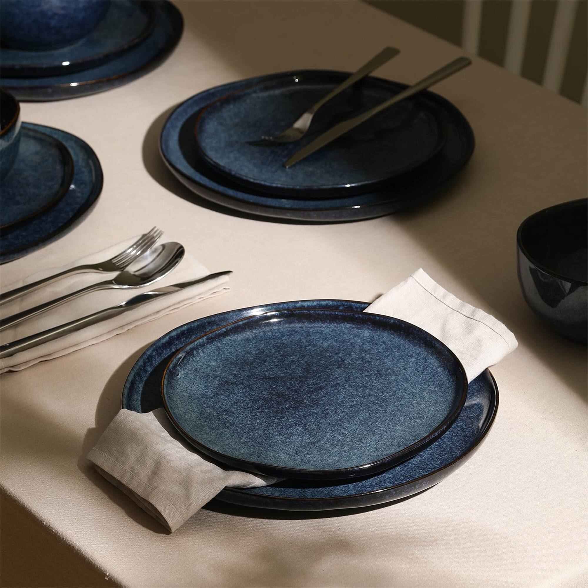 Alt View 4. Stone Lain - Stone Lain Mirella Stoneware 12 Piece Dinnerware Set, Service for 4, Deep Blue - Blue.