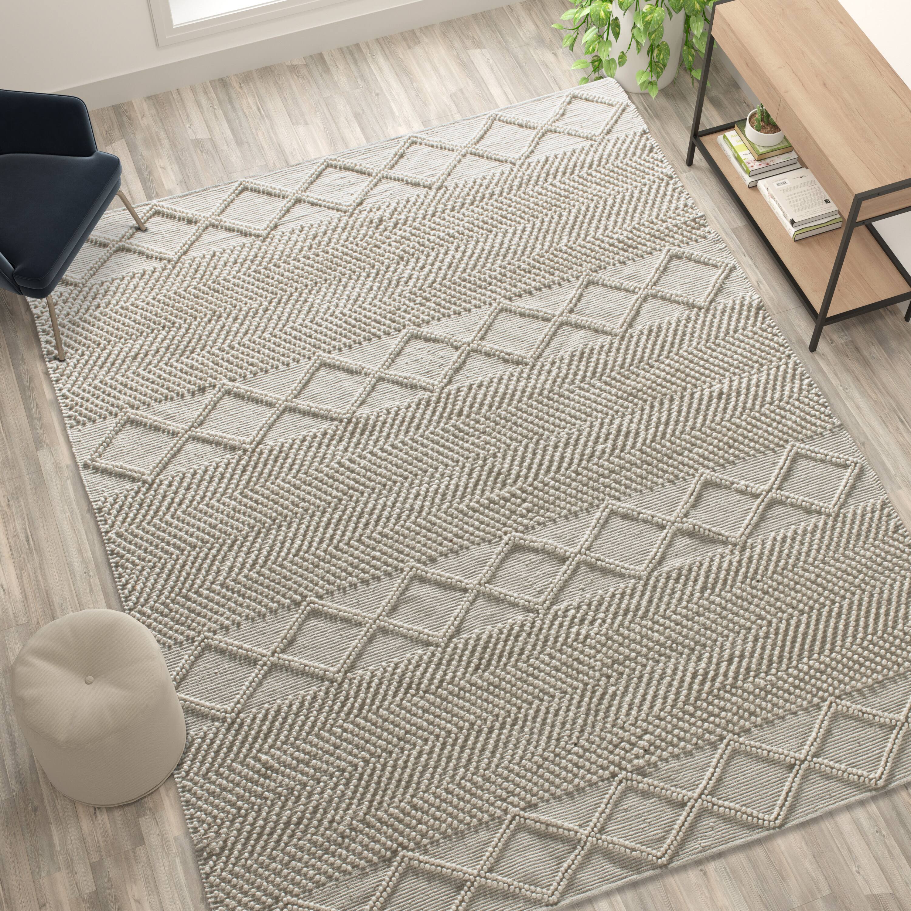 Alt View 2. Emma + Oliver - Triple Blend Handwoven Geometric Area Rug - White/Ivory.
