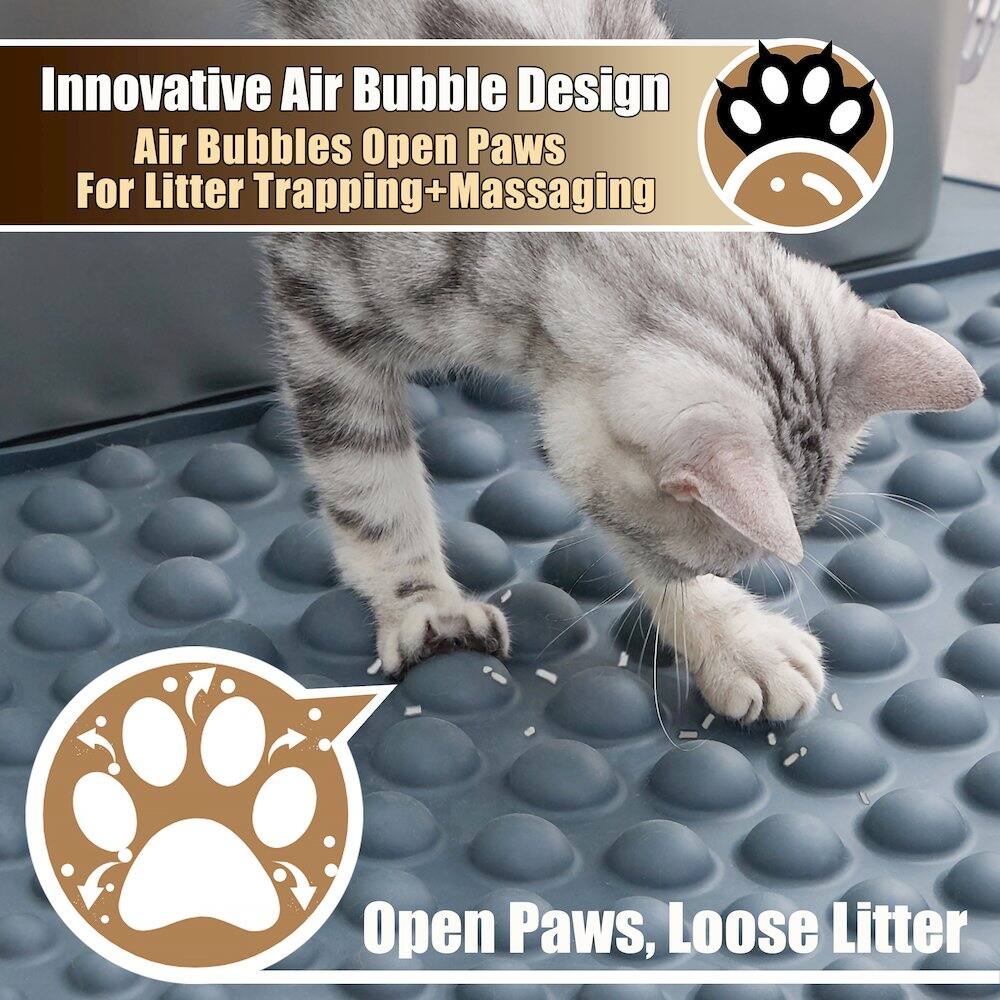 Innovative Air Bubble Design  
Air Bubbles Open Paws For Litter Trapping+Massaging  

Open Paws, Loose Litter