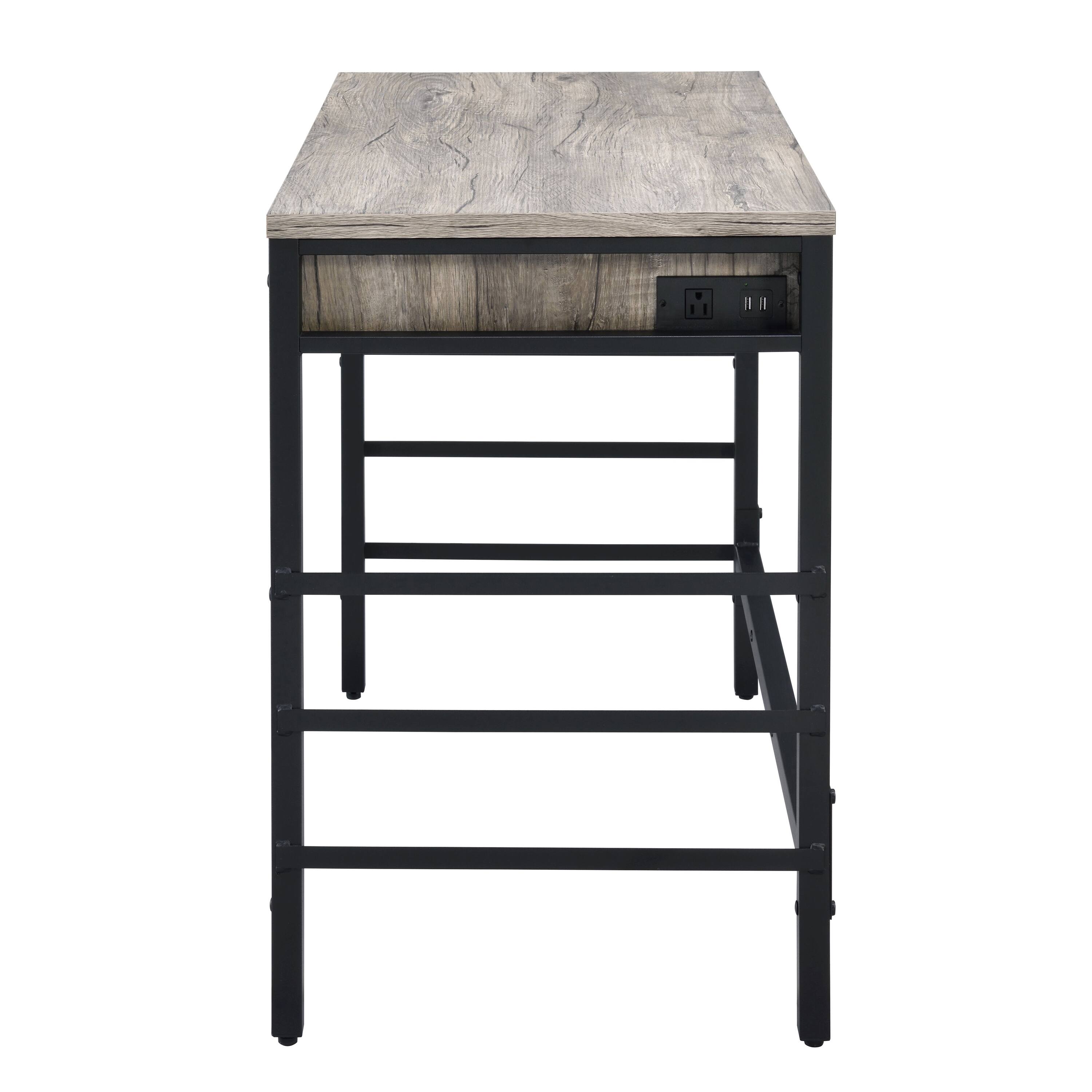 Alt View 1. TinyHomie - Light Weathered Oak and Black Writing Desk with 2 Drawers - Black and Brown.