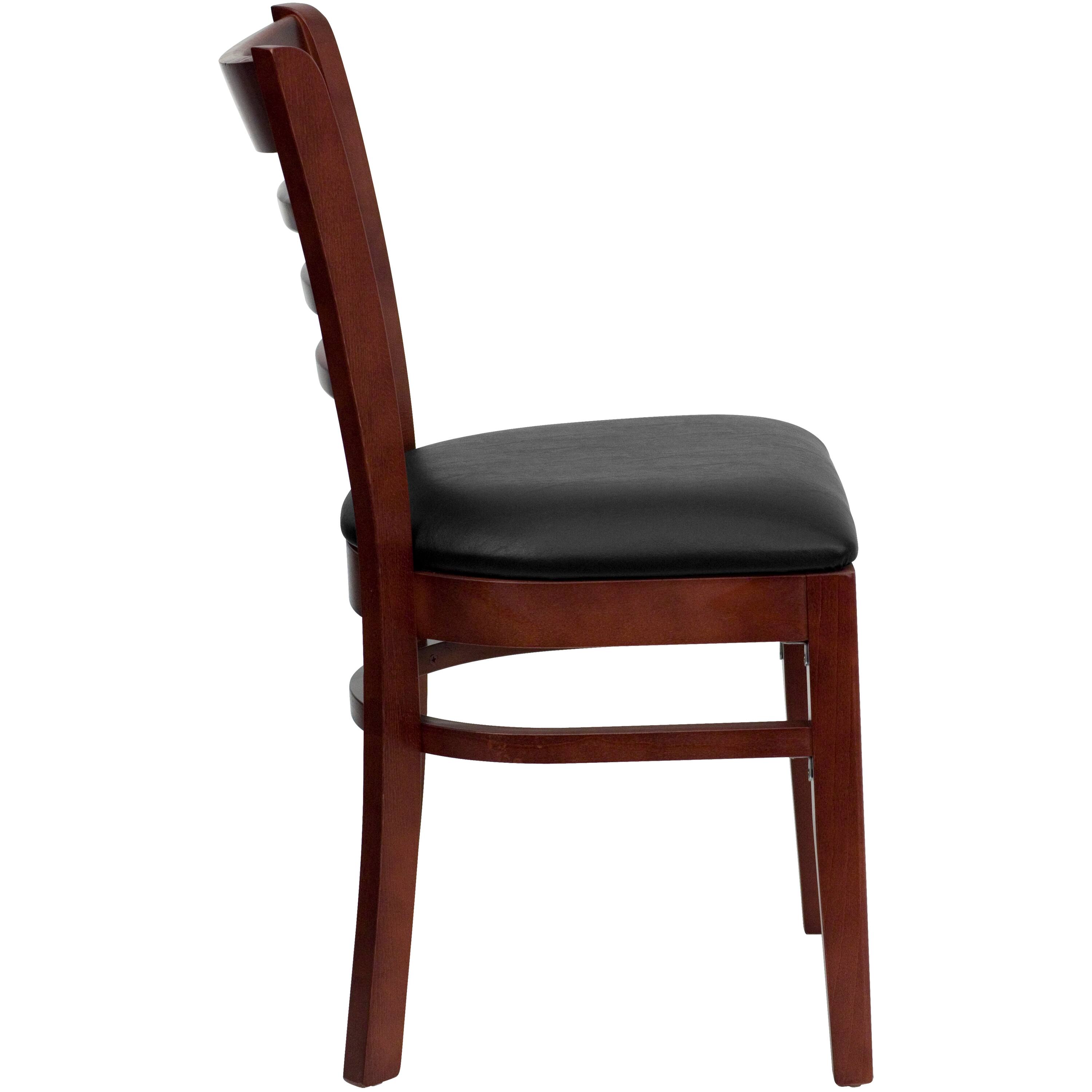 Alt View 5. Emma + Oliver - 2 Pack Ladder Back Wooden Restaurant Chair - Black Vinyl Seat/Mahogany Wood Frame.