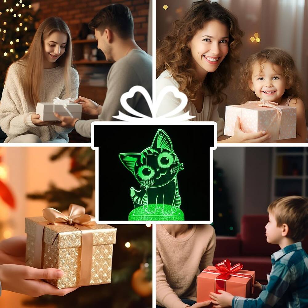 Alt View 1. Schertz - 3D Cat Night Light, 16-Color LED Lamp with Remote & Touch for Kids.