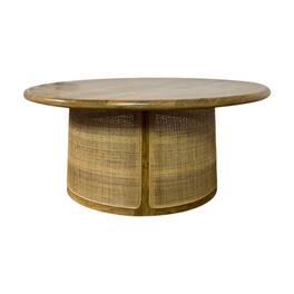 Carolina Chair & Table - Marlowe 40" Cane Drum Base Coffee Table - Blonde Acacia - Beige