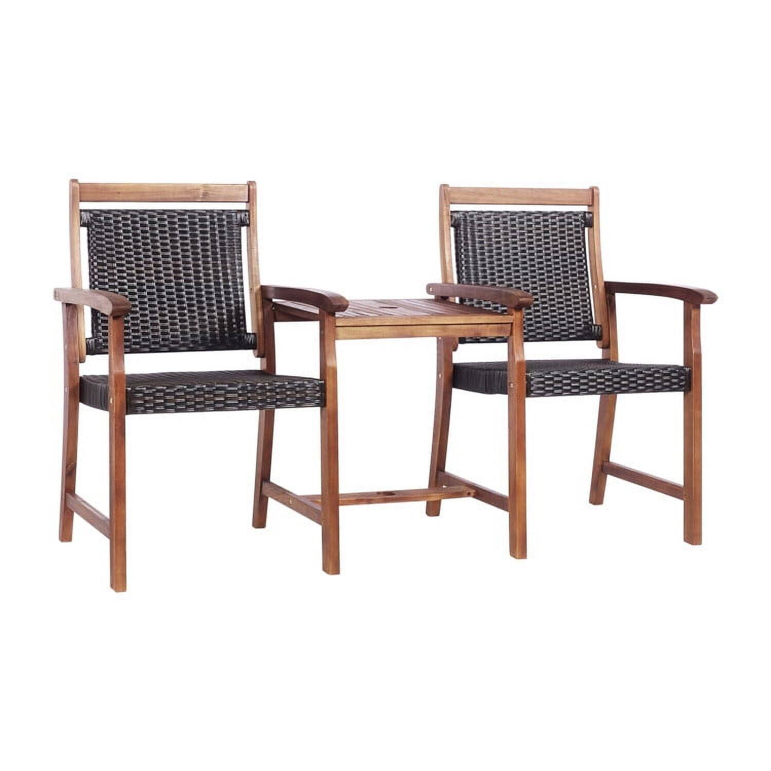 Angle. Kadyn - 2-Seat Patio Rattan Acacia Wood Chair, Outdoor Furniture Garden Conversation Bistro Sets with Coffee Table - Brown.