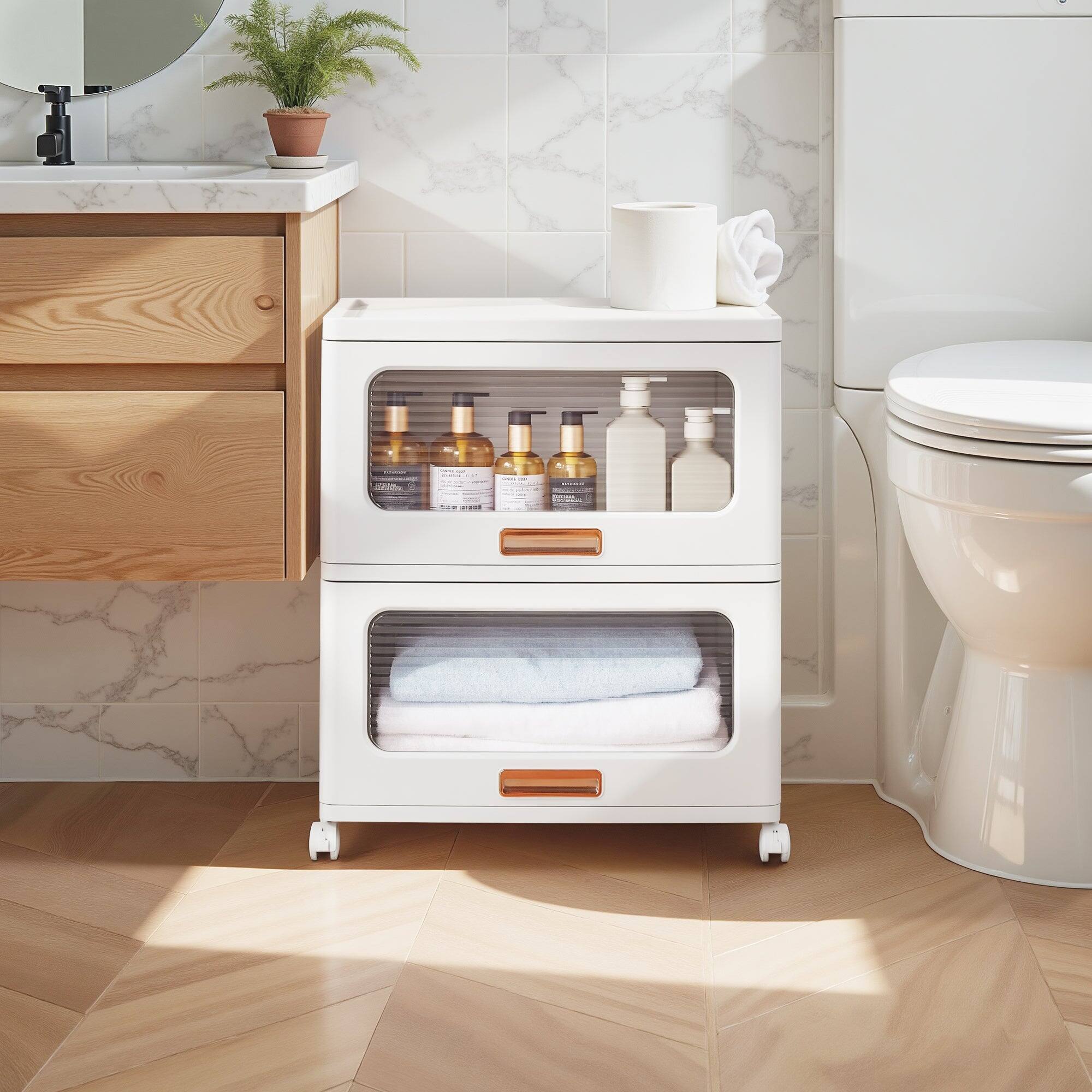 Alt View 2. Vecelo - 2-Tier Drawer Storage Cabinet with Wheels, Plastic Rolling Storage Organizer - White.