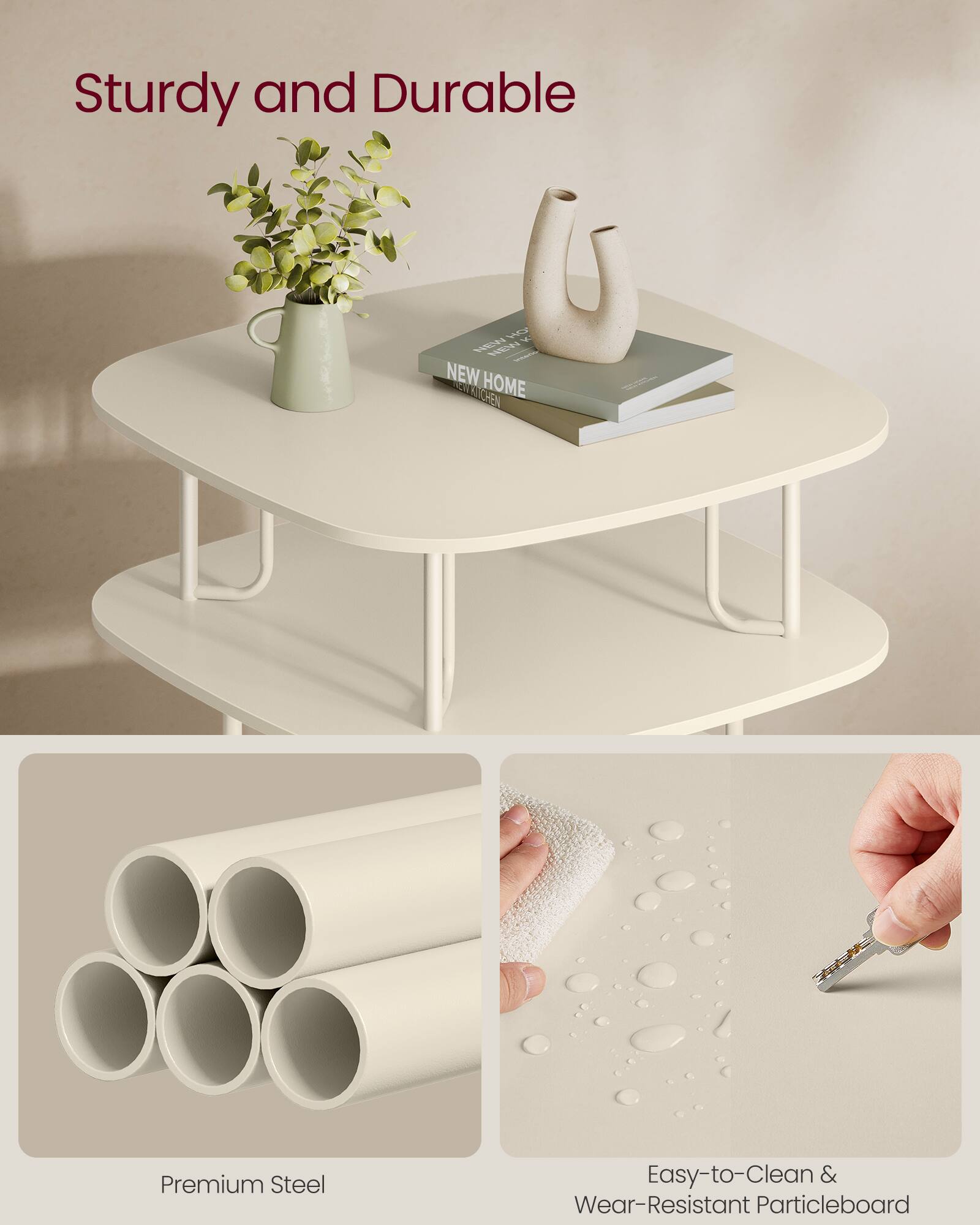 Sturdy and Durable

NEW HOME REACHEN

Premium Steel

Easy-to-Clean & Wear-Resistant Particleboard