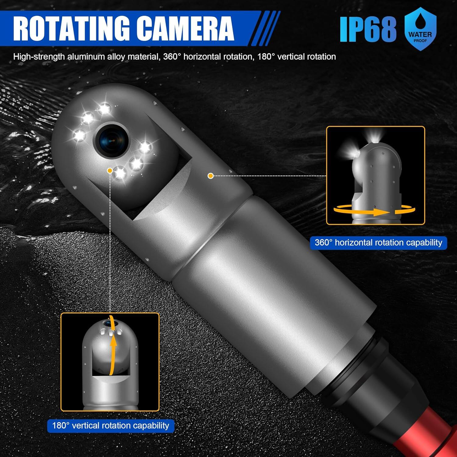 Alt View 2. Aukfa - Endoscope Camera - 7" HD with 360° Rotating Head, 3M Telescopic Pole, IP68, for Search/Rescue/Car Inspection.