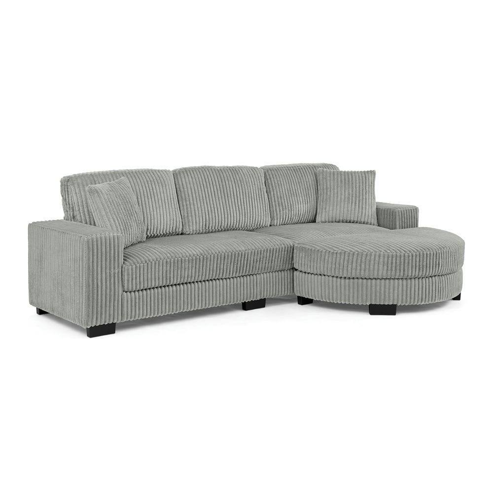Alt View 7. Kadyn - Convertible Sectional with Movable Ottoman, L-Shaped Sleeper Sofa in Tufted Corduroy Fabric, Gray - Gray.