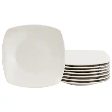 Front. Gibson - Gibson Home Zen Buffetware 8 Piece 7in Stoneware Dessert Plate Set in White - White.