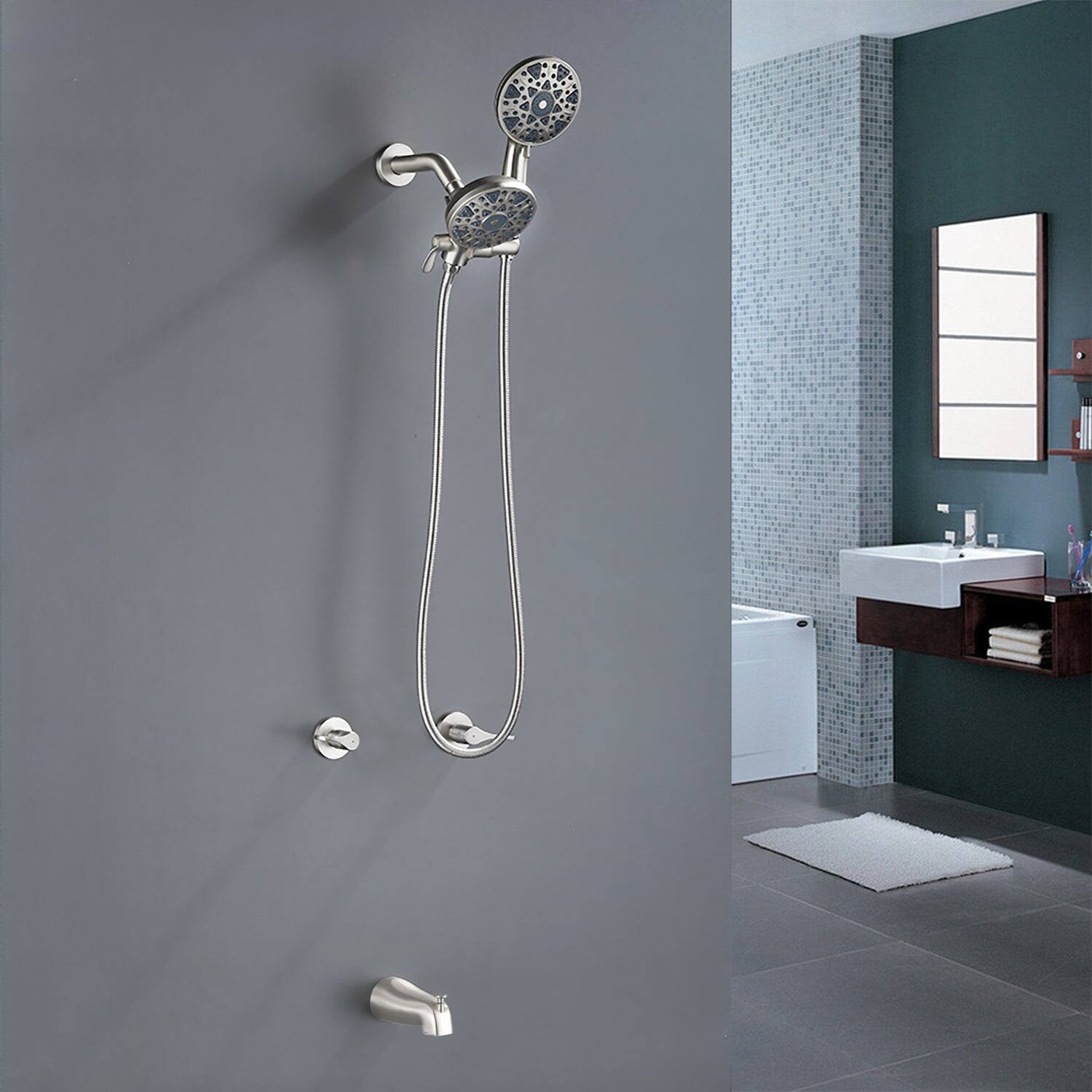 Alt View 2. Boyel Living - Brushed Nickel Shower Set with Dual Handle Control 6 Function Dual Shower Heads and Tub Spout - Brushed Nickel.