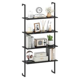 Costway - 1 PCS 4-Tier Wall-Mounted Bookshelf, Floating Storage Display Shelves with Metal Frame - Black