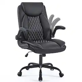 Forest'nSky - Ergonomic Leather Executive Office Chair - Adjustable Swivel Desk Chair with Flip-Up Armrests & Wheels - Black