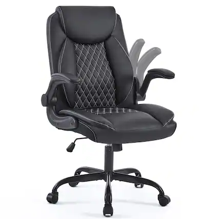Front. Forest'nSky - Ergonomic Leather Executive Office Chair - Adjustable Swivel Desk Chair with Flip-Up Armrests & Wheels,Black - Black.
