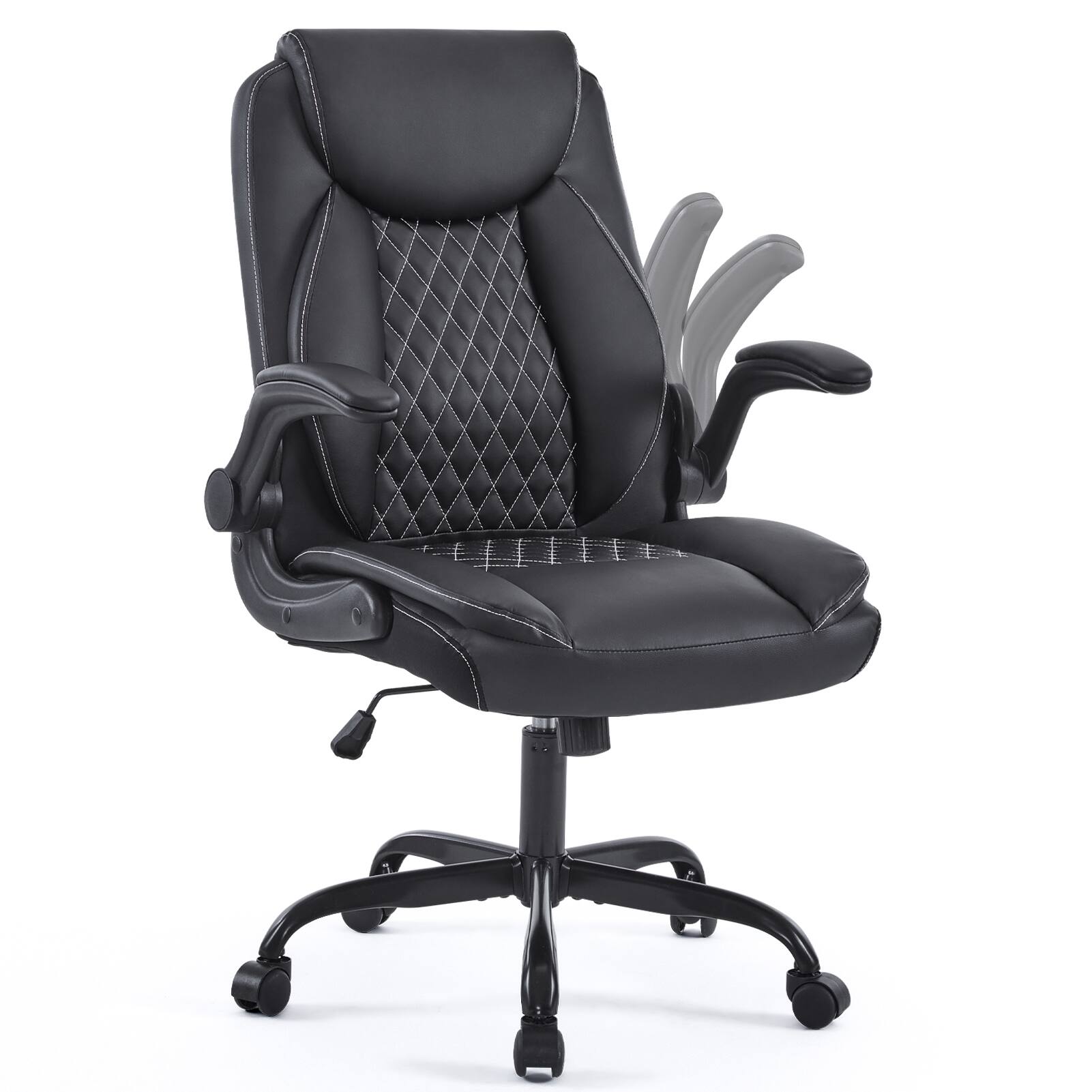 Front. Forest'nSky - Ergonomic Leather Executive Office Chair - Adjustable Swivel Desk Chair with Flip-Up Armrests & Wheels,Black - Black.