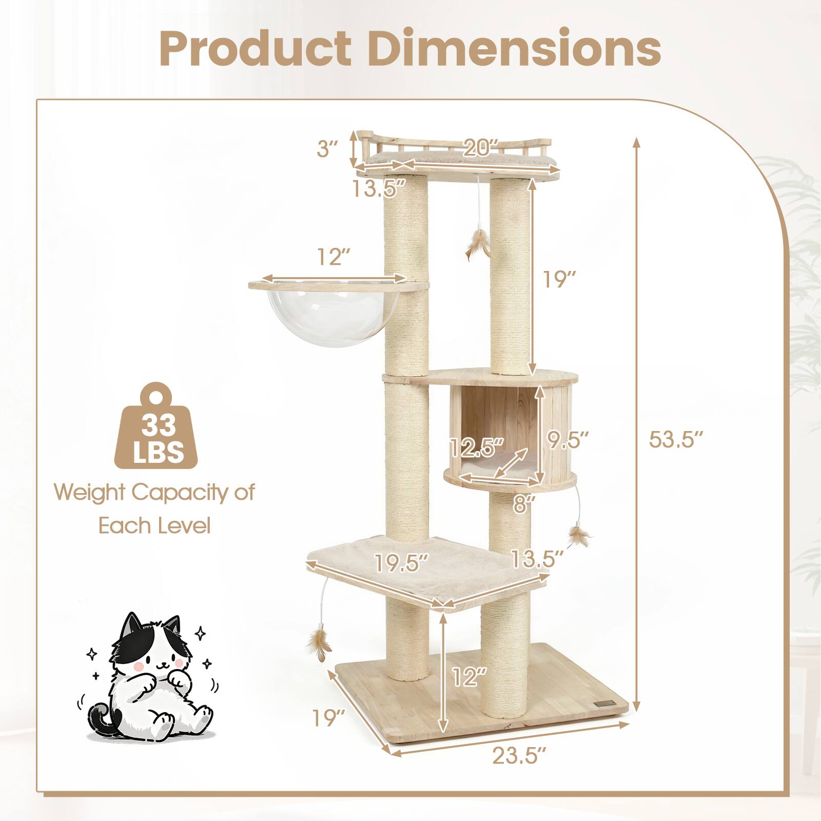 Product Dimensions
3" x 20" x 13.5" x 12" x 19" x 33 LBS Weight Capacity of Each Level
12.5" x 9.5" x 8" x 19.5" x 13.5" x 53.5" x 12" x 19" x 23.5"
