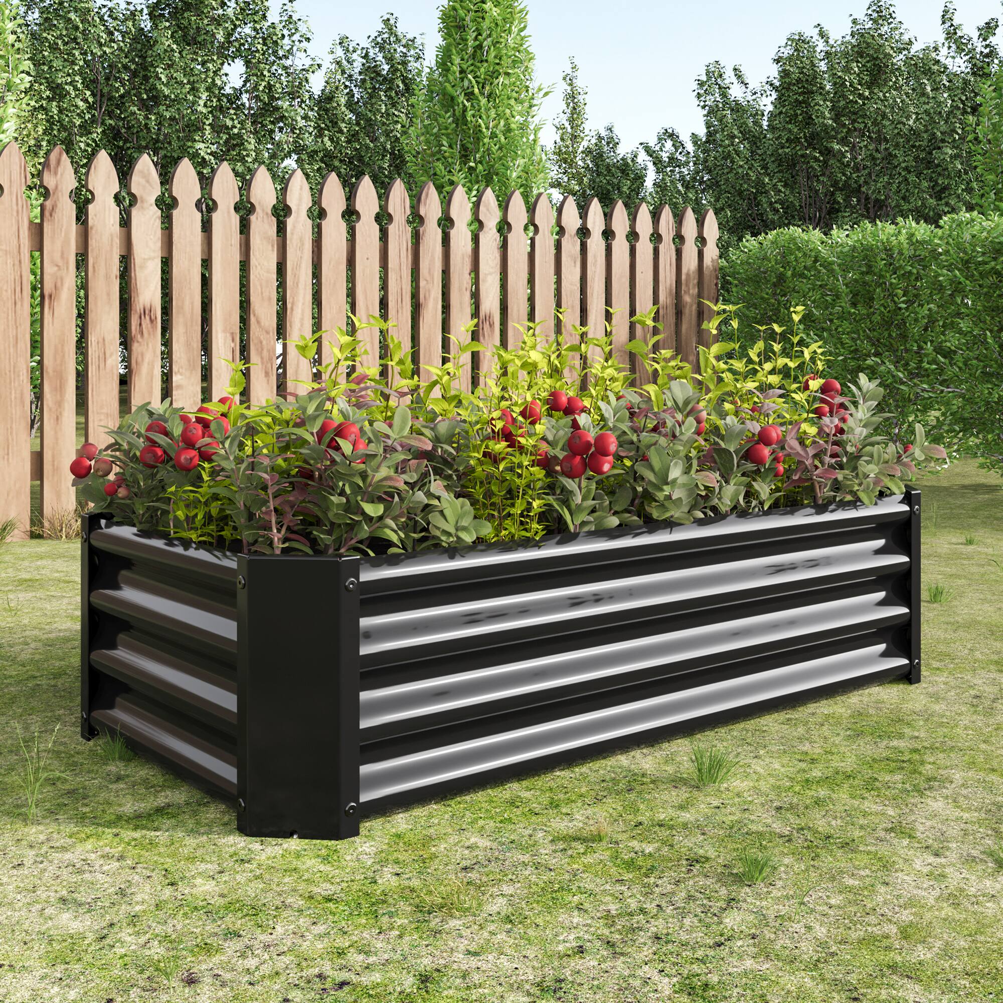Alt View 1. PAIHOME - Metal Raised Garden Bed, 4×2×1 ft Rectangle Raised Planter for Flowers Plants, Vegetables Herb, Garden Decor - Black.