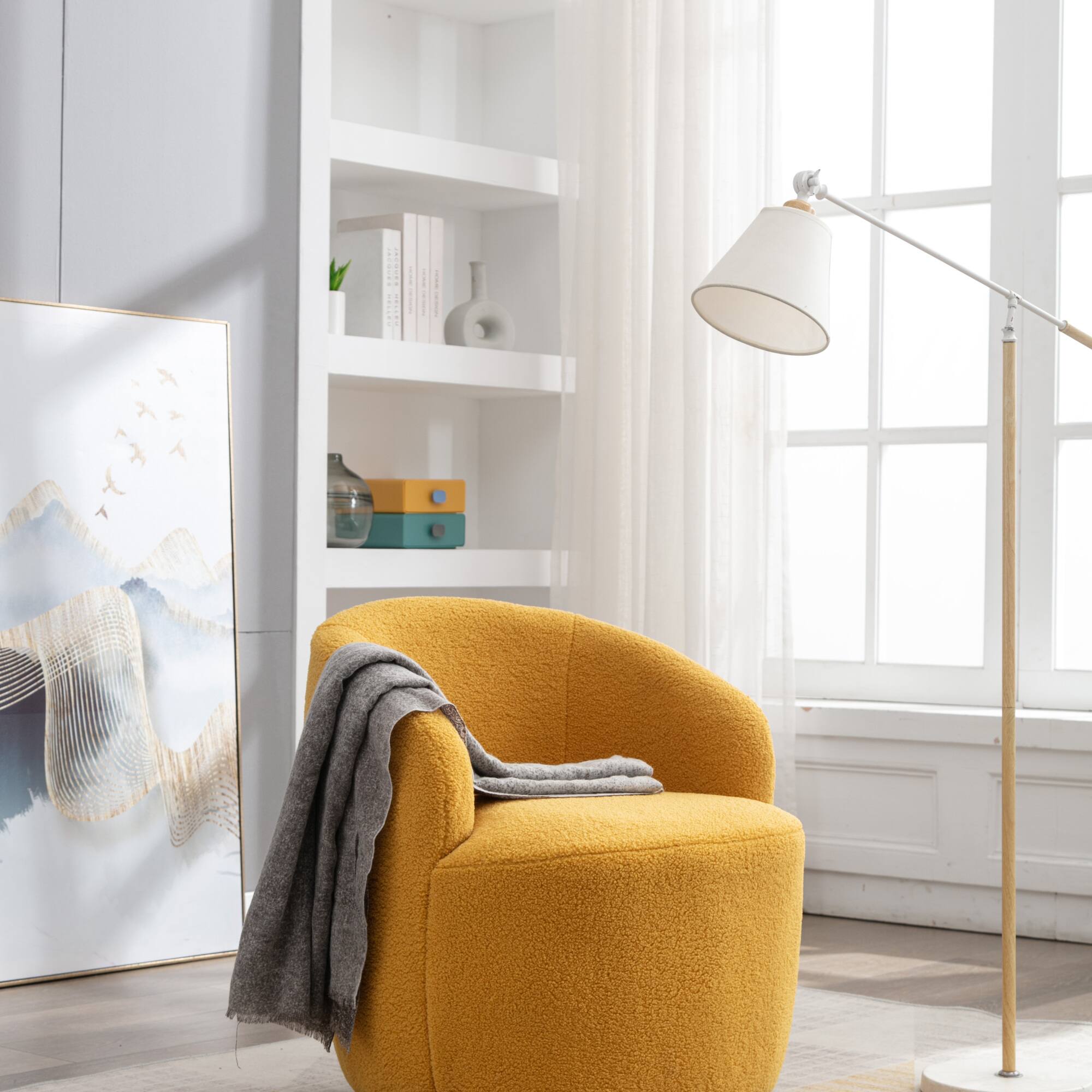 Left. GOODSILO - Plush Swivel Accent Armchair with Ergonomic Design and 360-Degree Rotation for Modern Interiors - Yellow.