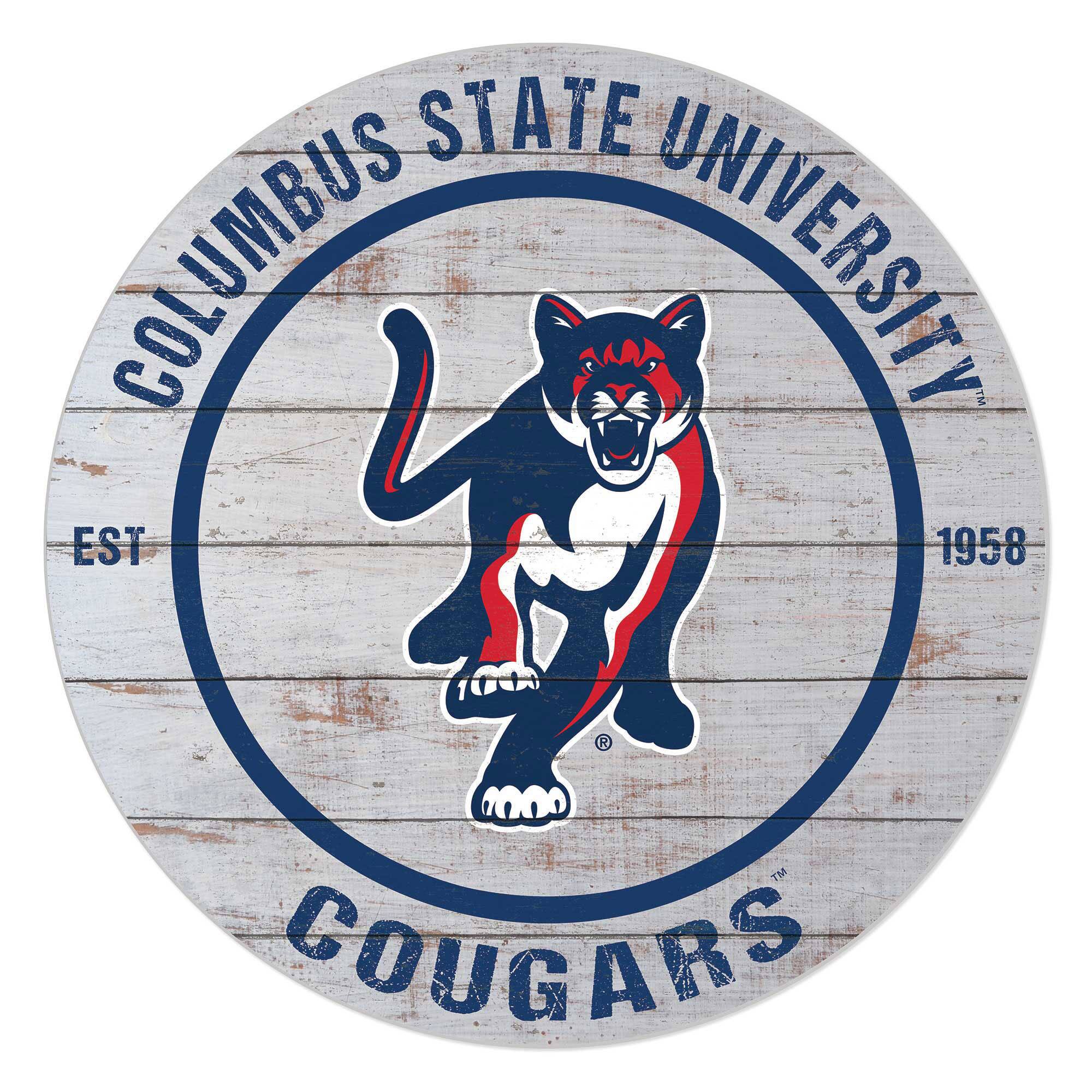 Columbus State Cougars 20" Indoor/Outdoor Weathered Circle Sign