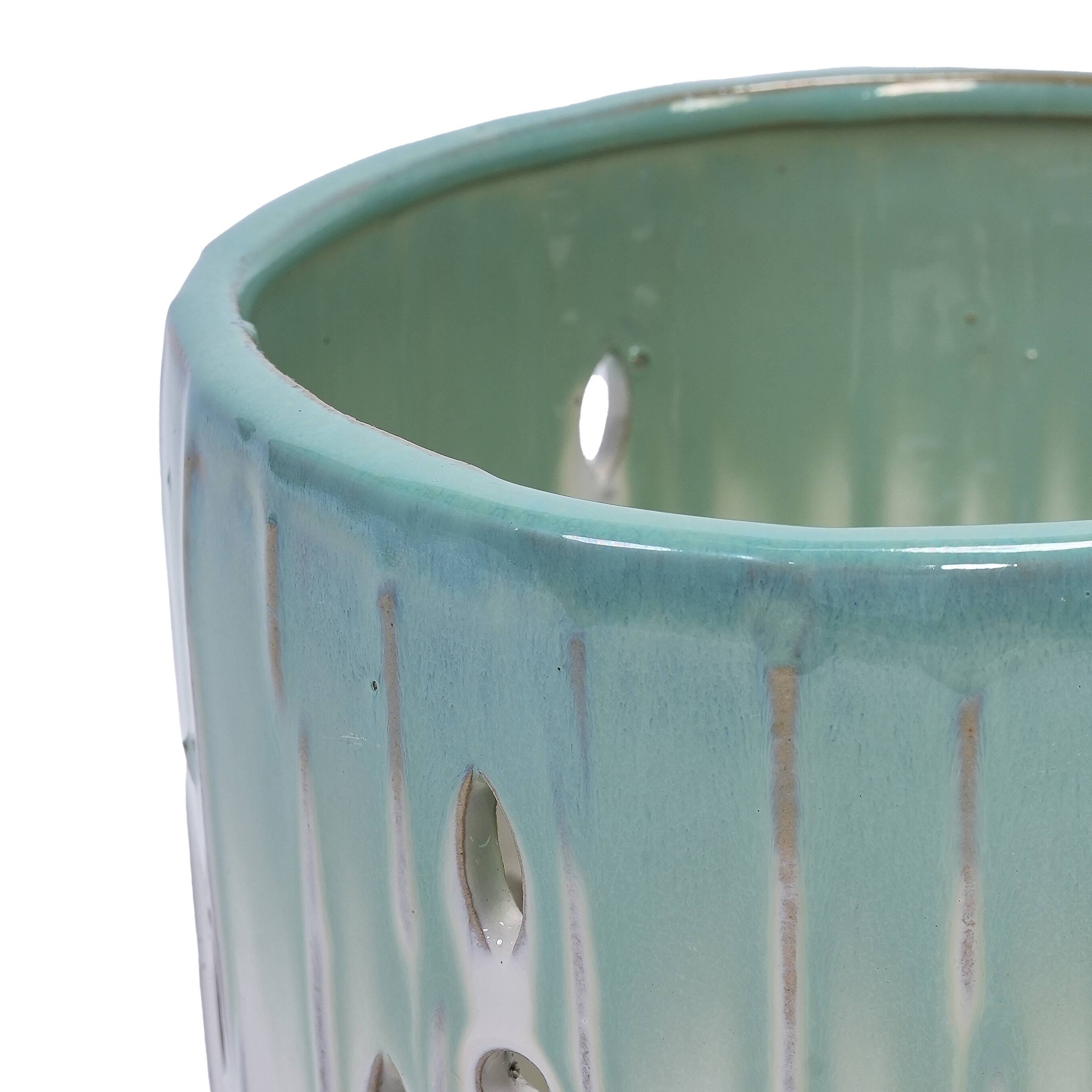 Alt View 10. Loheer - Ceramic Planter Set Loheer Handmade Green White Pots with Drainage Saucers for Orchids Succulents Indoor Outdoor.