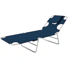 Outsunny - Chair with Face Hole, 5-Level Adjustable Outdoor Chaise Lounge Chair with Pillow for Beach, Pool - Blue