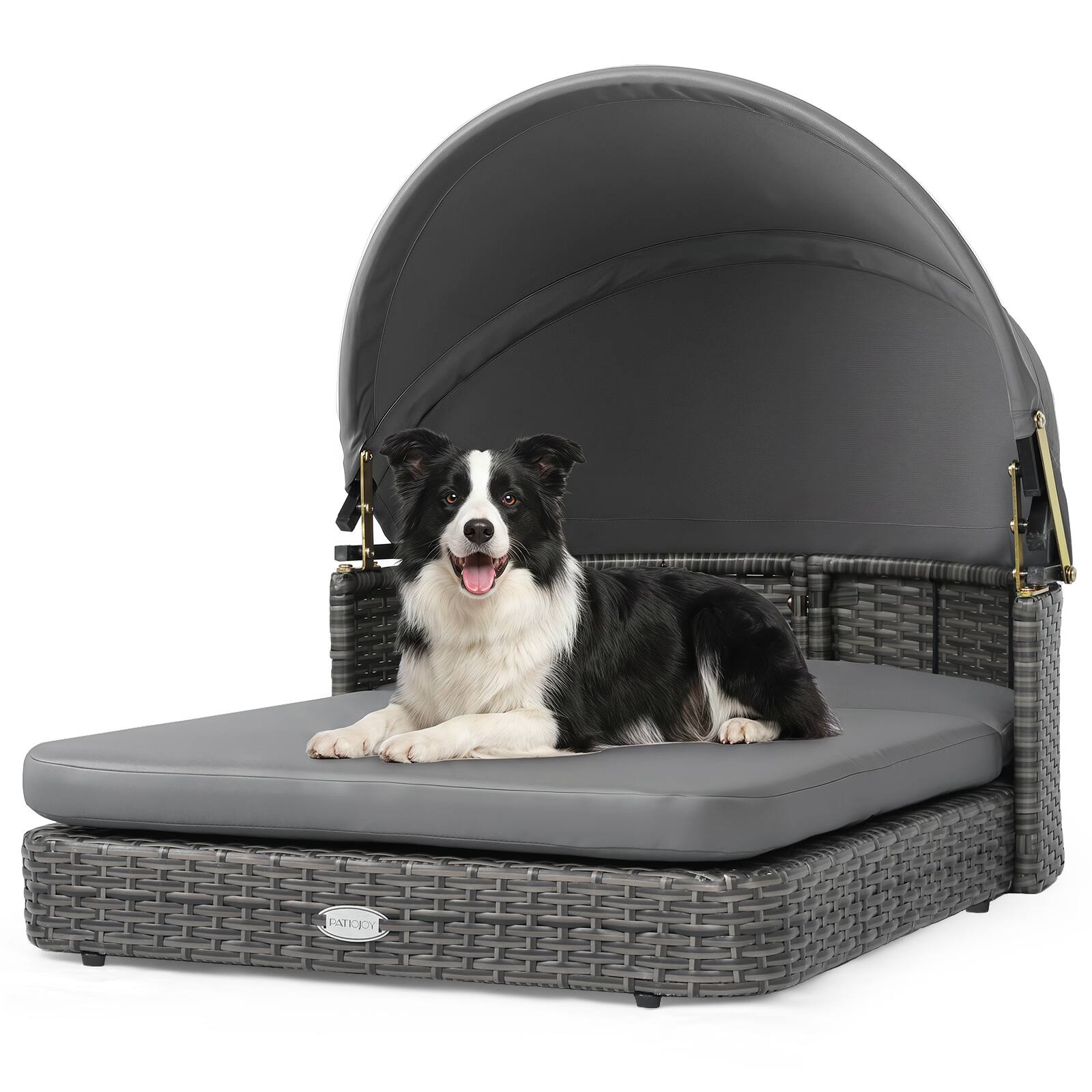Alt View 1. Costway - Costway Wicker Dog House Outdoor with Adjustable Canopy 2 Detachable Soft Cushions for Yard - Mixed Gray+Gray.