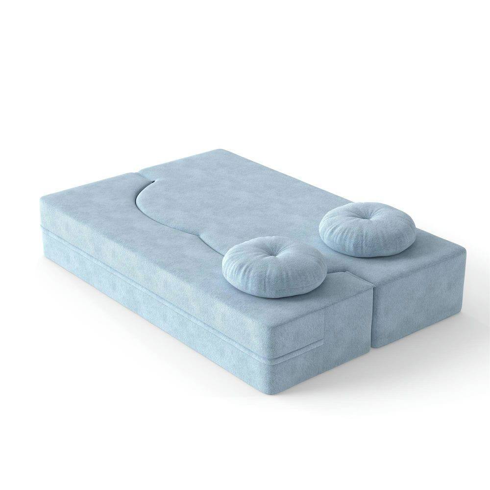 Angle. Kadyn - 3-in-1 Folding Sofa Bed,Twin Sleeper Futon & Loveseat with Included Pillow and Foam Mattress for Guest Comfort - Blue.