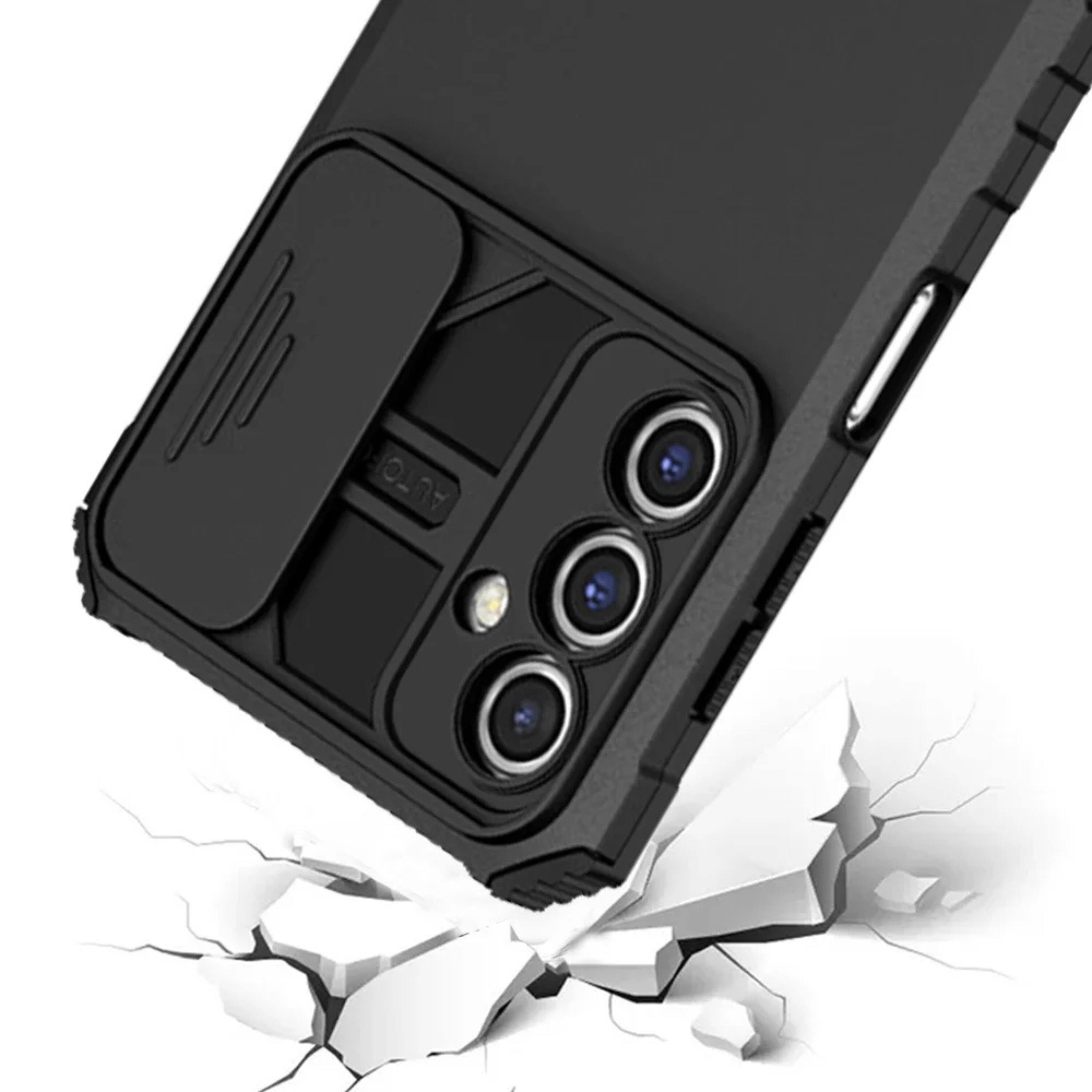 Left. Kitcheniva - Shockproof Sliding Lens Cover Kickstand Case With Tempered Glass For Samsung S23 FE 5G Blue - Blue.