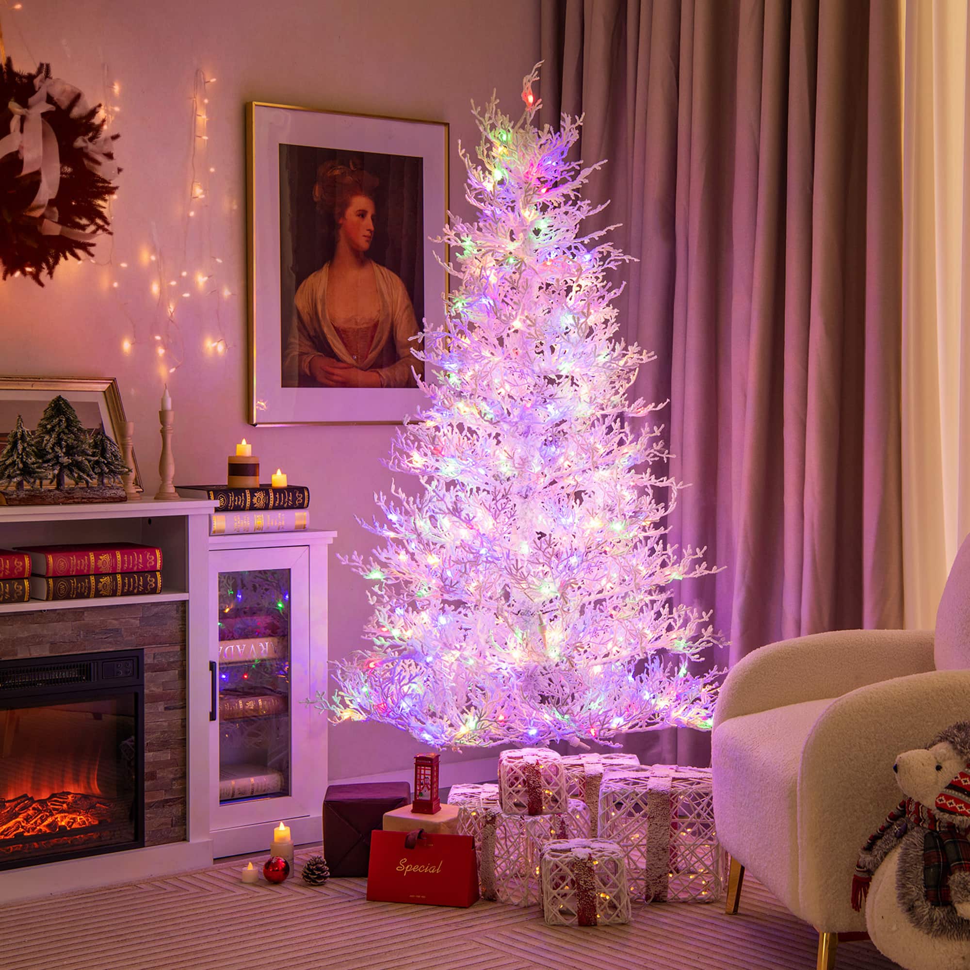 Gymax - 6 FT Pre-Lit Artificial Christmas Tree Hinged Xmas Tree w/ 383 Snow-Flocked Tips - White price history on PriceWatchPro
