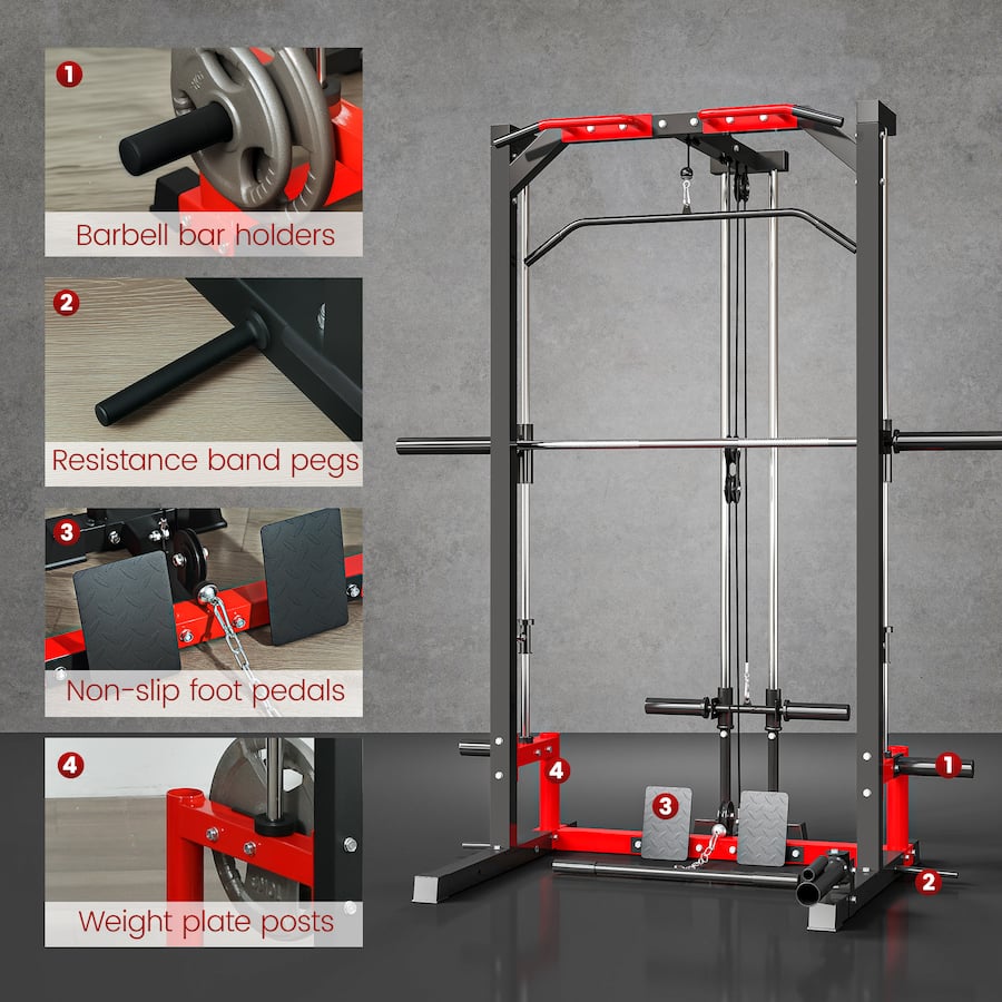 Soozier Power Cage Smith Machine, Multi Function Power Rack with