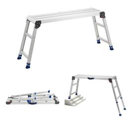 VEVOR - Folding Work Platform, Adjustable Height 23-34.5 in, 40 x 12 in Aluminum Step Stool, 500 lbs Load Capacity, Heavy Duty - Silver