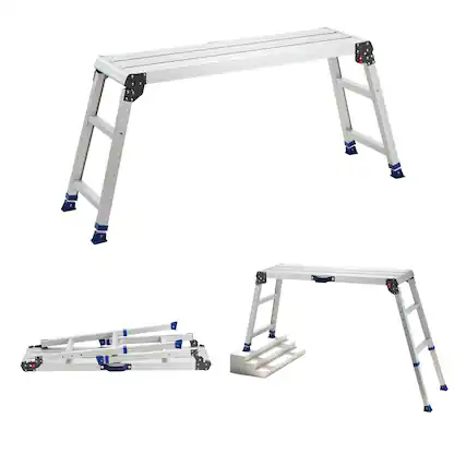 Front. VEVOR - Folding Work Platform, Adjustable Height 23-34.5 in, 40 x 12 in Aluminum Step Stool, 500 lbs Load Capacity, Heavy Duty - Silver.
