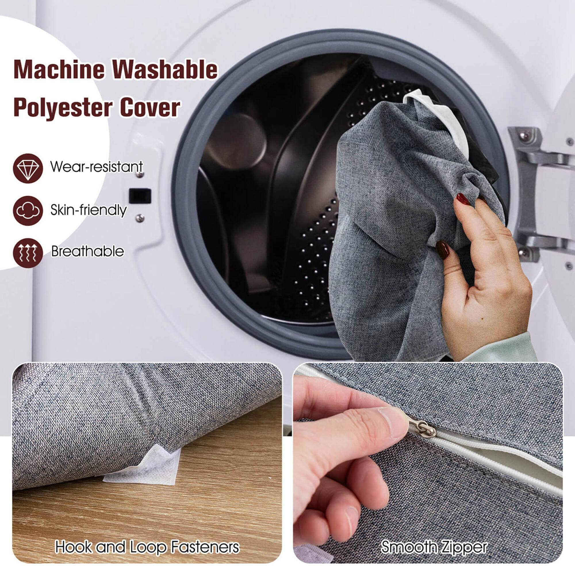 Machine Washable Polyester Cover: Wear-resistant, Skin-friendly, Breathable, Hook and Loop Fasteners, Smooth Zipper.