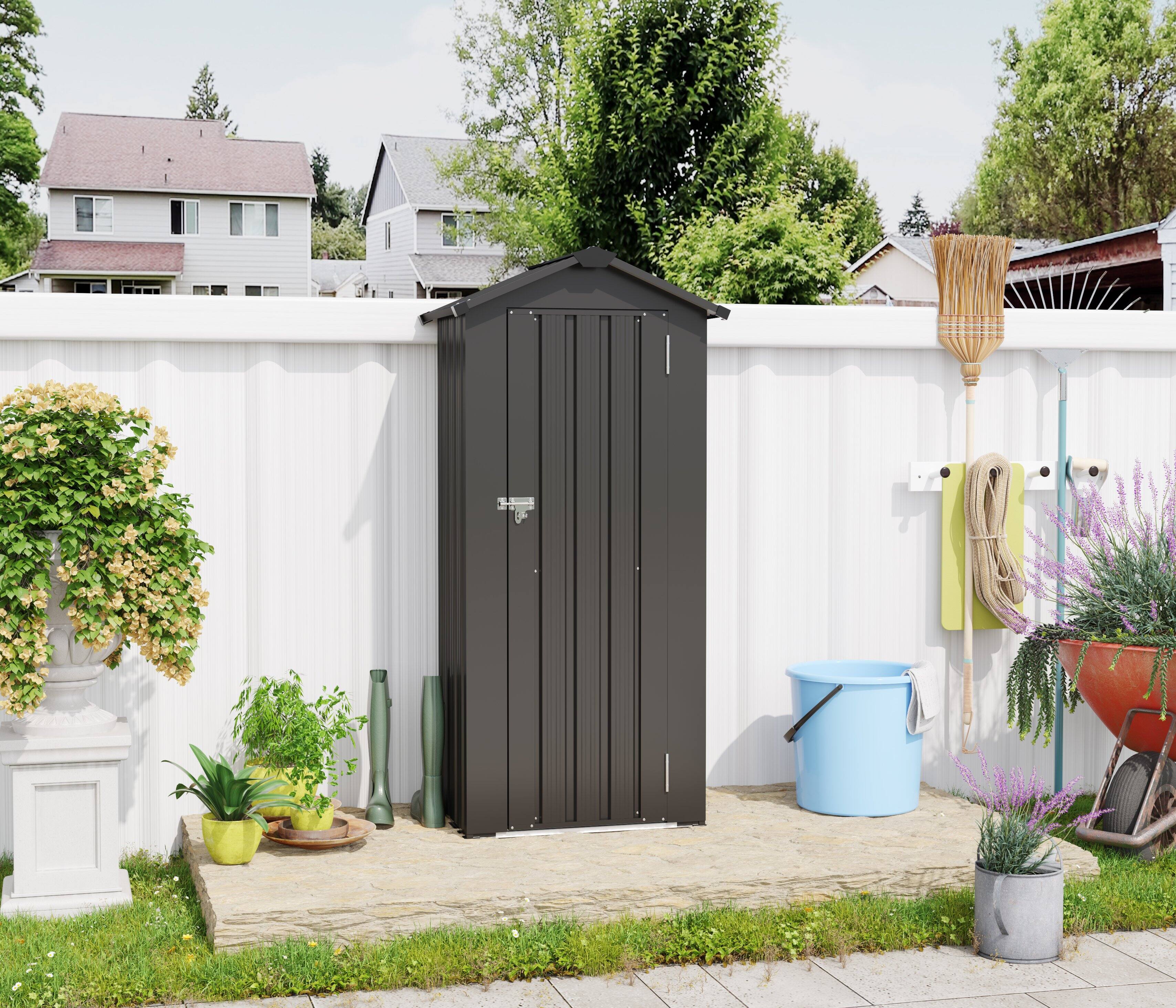 Back. Anysun - 2.5x1.4ft Small Metal Storage Shed with Lockable Door & Waterproof Design, Heavy-Duty Outdoor Garden Tool Shed - Black.