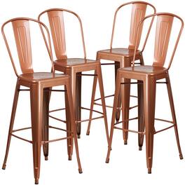 Emma + Oliver - Commercial Grade 4 Pack 30" High Metal Indoor-Outdoor Barstool with Back - Copper