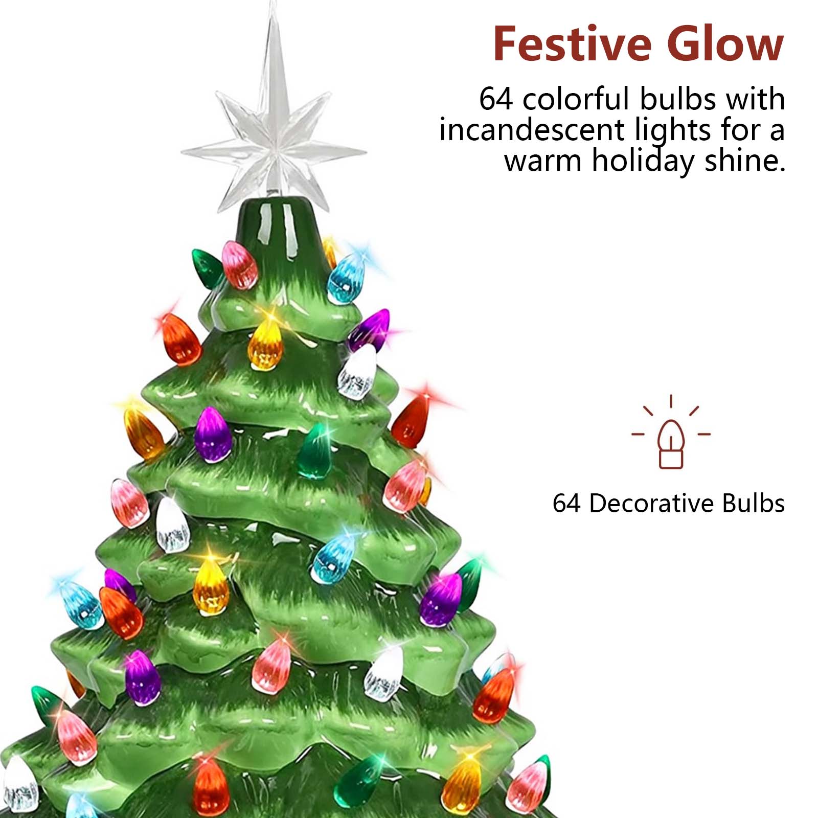 Festive Glow

64 colorful bulbs with incandescent lights for a warm holiday shine.

64 Decorative Bulbs