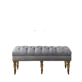 Boyel Living - Large Tufted Linen Bench with Nailhead Trim and Solid Wood Legs - Light Gray