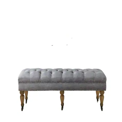 Front. Boyel Living - Large Tufted Linen Bench with Nailhead Trim and Solid Wood Legs - Light Gray.