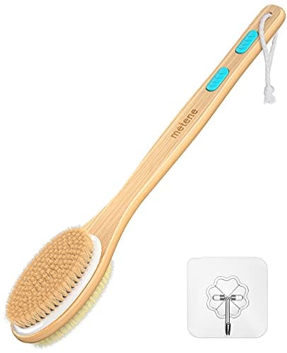 DORLUKFU - Shower Brush with Soft and Stiff Bristles, Bath Dual-Sided Long Handle Back Scrubber Body Exfoliator for Wet or Dry