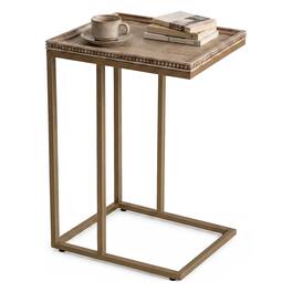 COZAYH - Farmhouse C End Table, Accent Furniture with Beaded Edge Tray Top - Gold