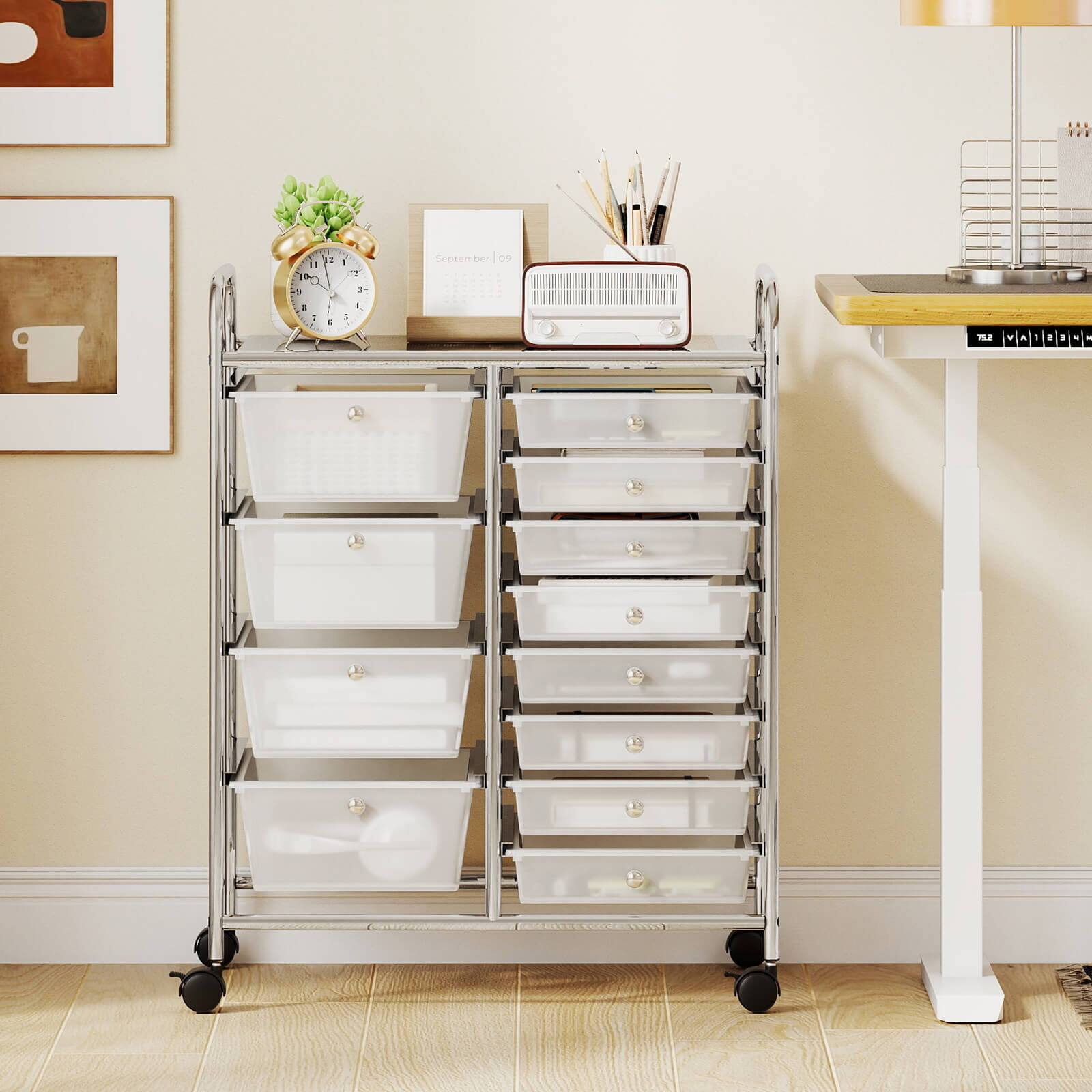 Alt View 1. Costway - Costway 12-Drawer Rolling Storage Cart with Removable Drawers & Lockable Casters for Office - Clear.