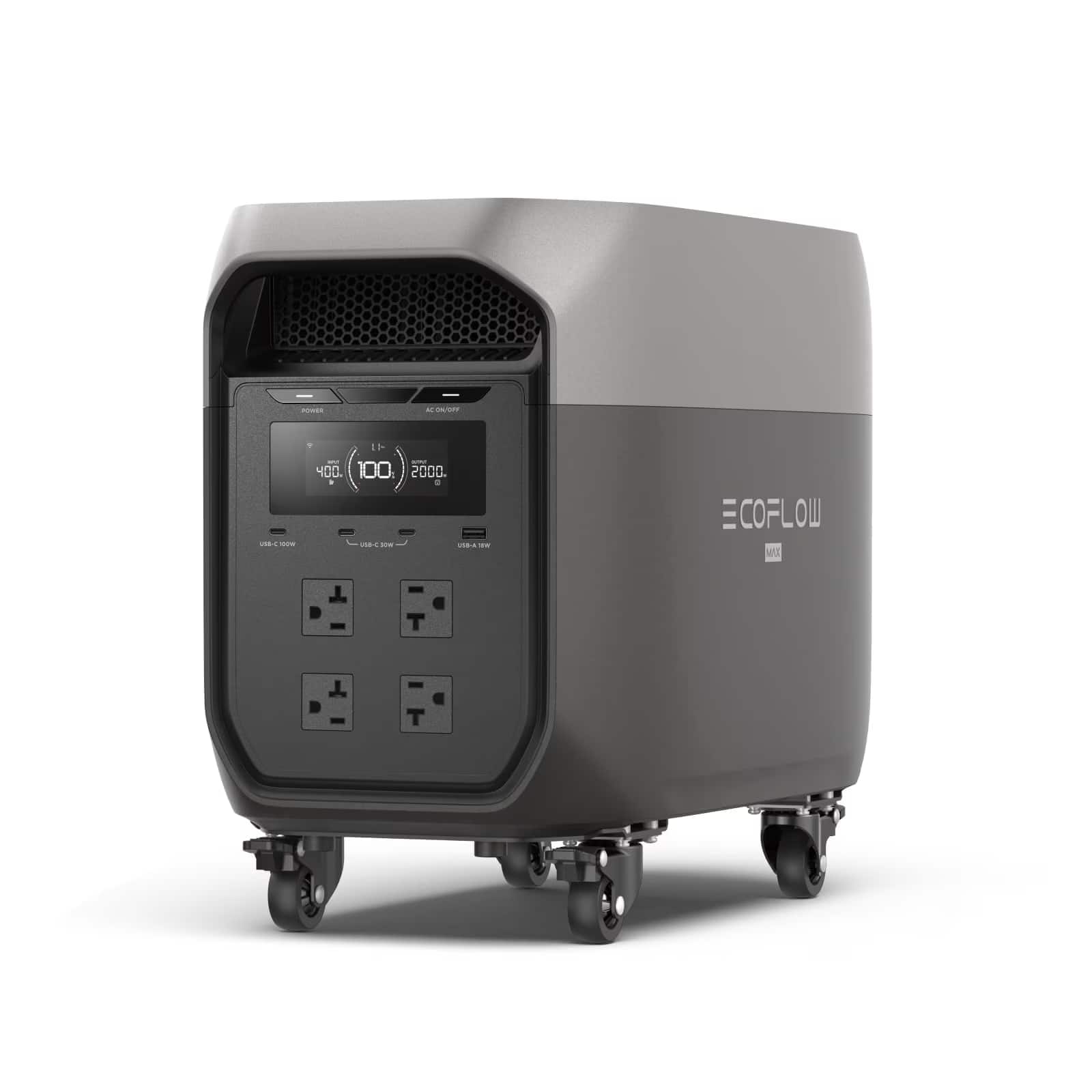 EcoFlow - DELTA 3 Max Portable Power Station(Detachable Wheels),3400W Output with X-Boost,Solar Generator for Camping (2048 Wh Capacity) - Light Gray