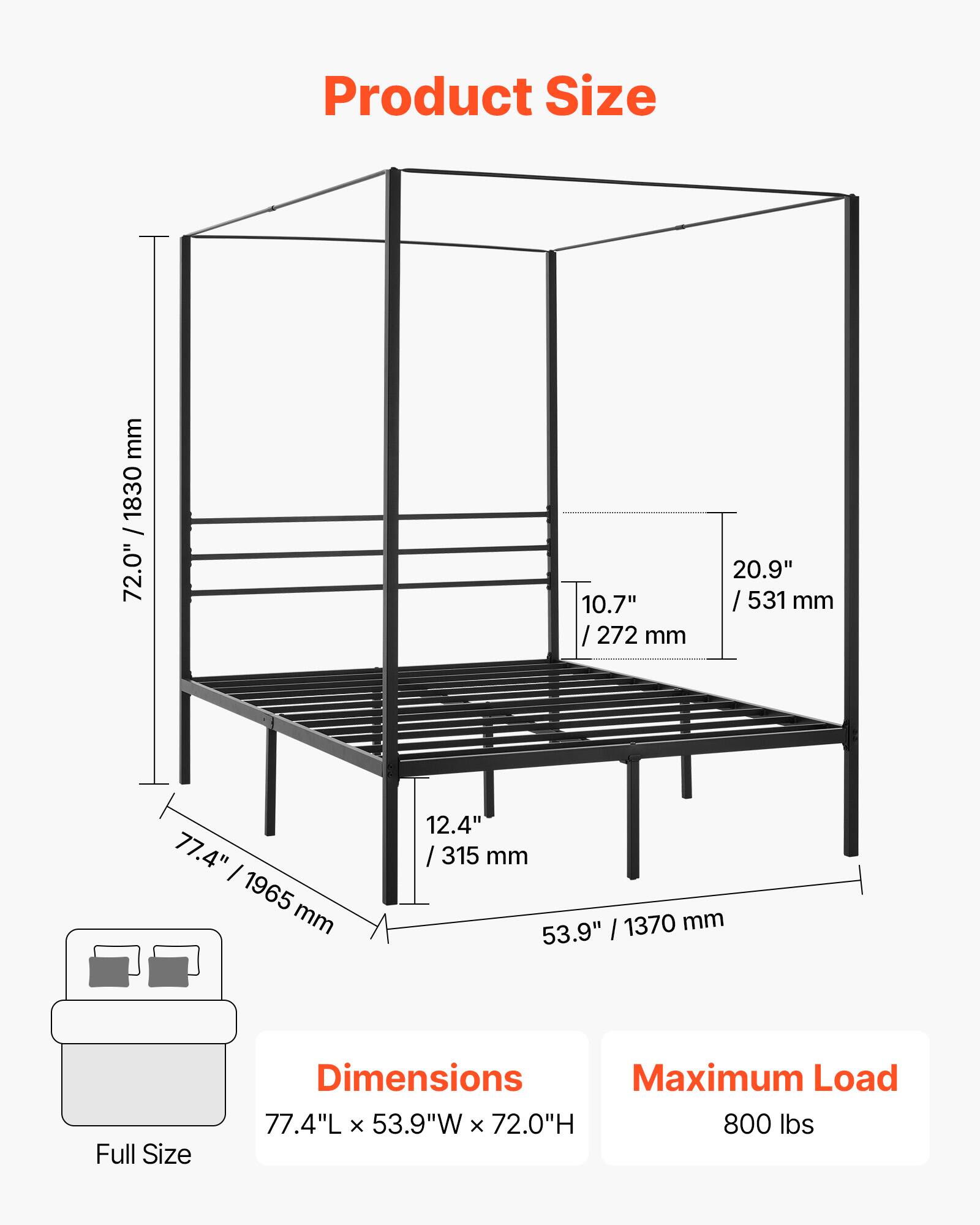 Product Size

Dimensions  
77.4"L x 53.9"W x 72.0"H

Maximum Load  
800 lbs

Full Size

- 77.4" / 1965 mm
- 53.9" / 1370 mm
- 72.0" / 1830 mm
- 10.7" / 272 mm
- 20.9" / 531 mm
- 12.4" / 315 mm