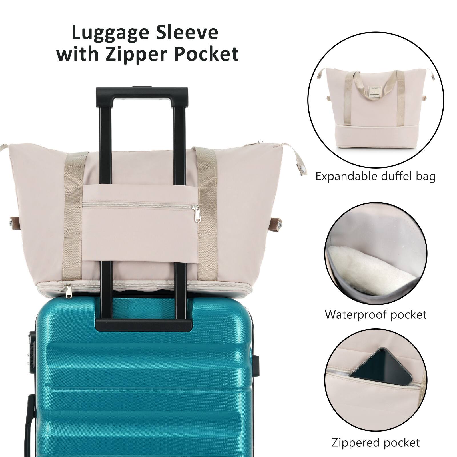 Luggage Sleeve with Zipper Pocket

- Expandable duffel bag
- Waterproof pocket
- Zippered pocket