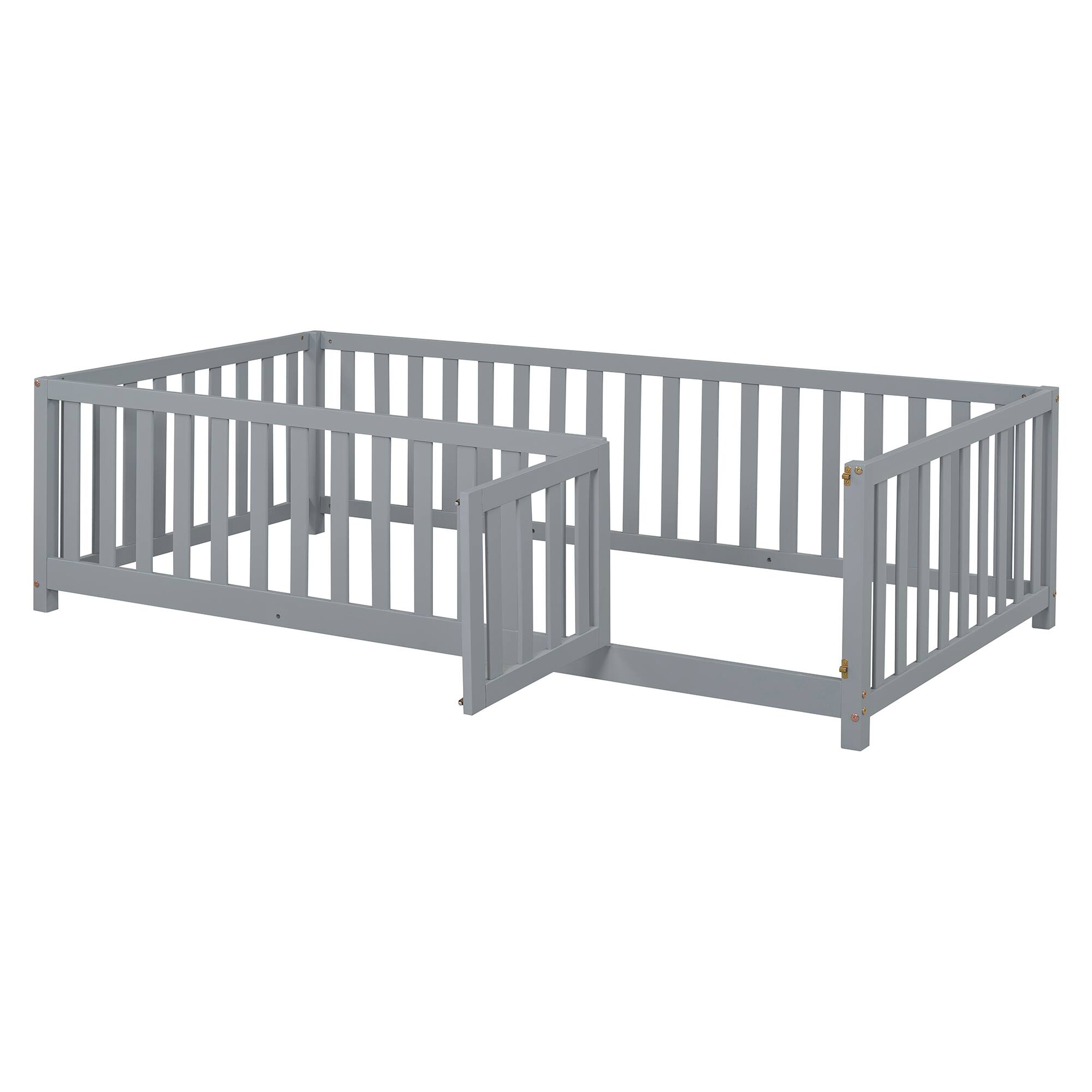 Alt View 9. Tiramisubest - Twin Size Wood Daybed with Fence Guardrails and 2 Drawers, Split into Independent Floor Bed & Daybed, Gray - Gray.