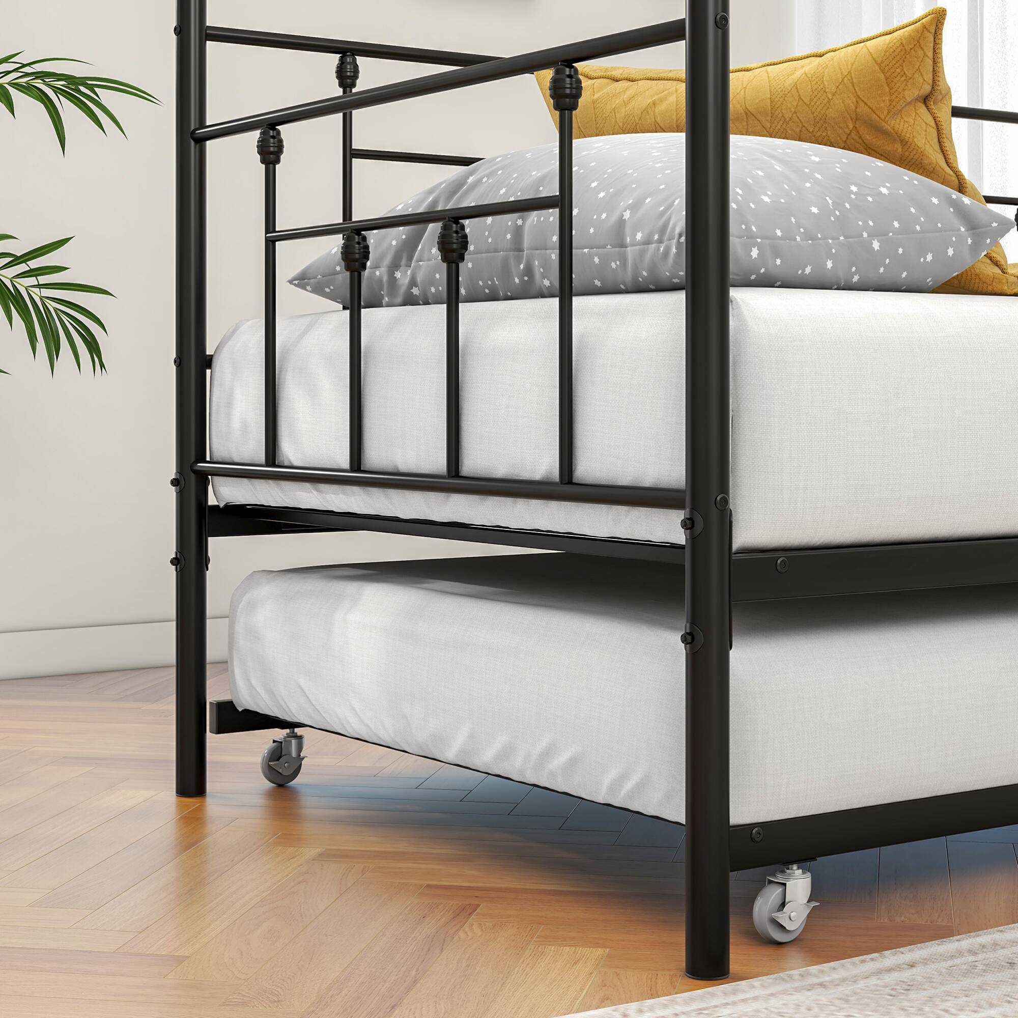 Alt View 2. GOODSILO - Twin Size Metal Daybed Frame with Adjustable Trundle Set for Guest Rooms, Bedrooms, and Living Spaces - Black.