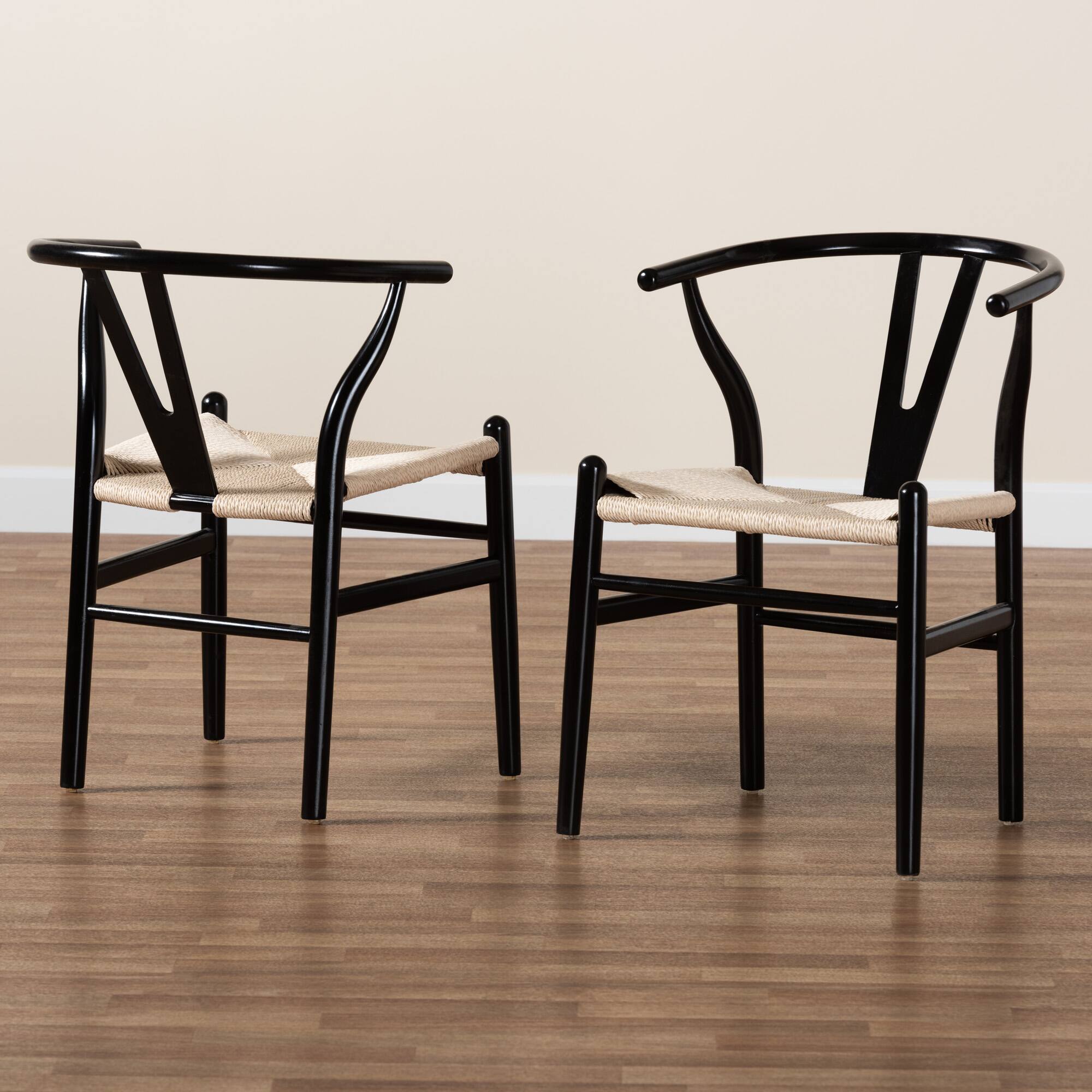 Alt View 4. Baxton Studio - Paxton Modern Finished Wood 2-Piece Dining Chair Set - Black/Beige.
