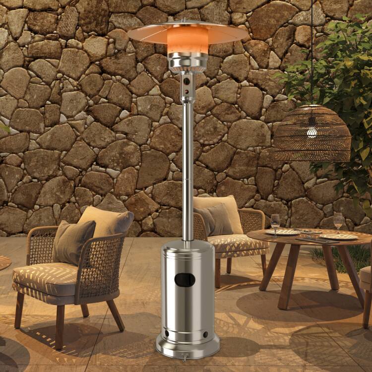 Angle. Mondawe - 50000 BTU Stainless Steel Propane Patio Heater with Trip over Protection - Silver.