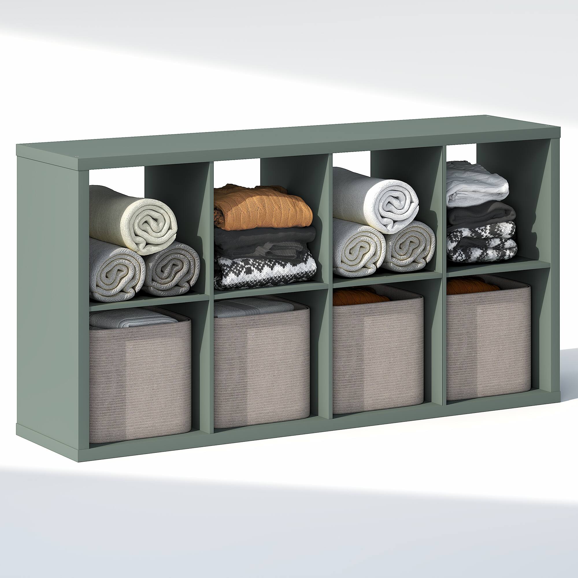 Front. Furinno - CUBIC Closet Organizers, 8-Cube Open Closet Organizer, Extra Thick Frame, for Wardrobe, Bedroom, Living Room - Sage Green.