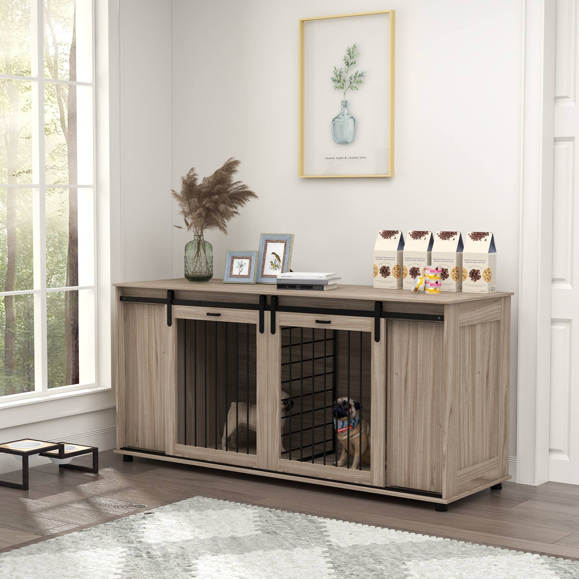Alt View 5. Siljoy - 70.9" Dog Crate Furniture with Divider, End Table Kennel with Storage & Double Doors for 1‑2 Dogs.