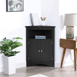 Kadyn - Corner cabinet with Doors and Shelves, Free Standing Storage Cabinet for Kitchen, Living Room, Bathroom - Black